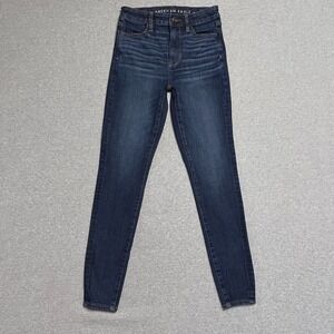 American Eagle Jeans Womens 2 Blue Highest Rise Jeggings Stretch Dark Wash Denim